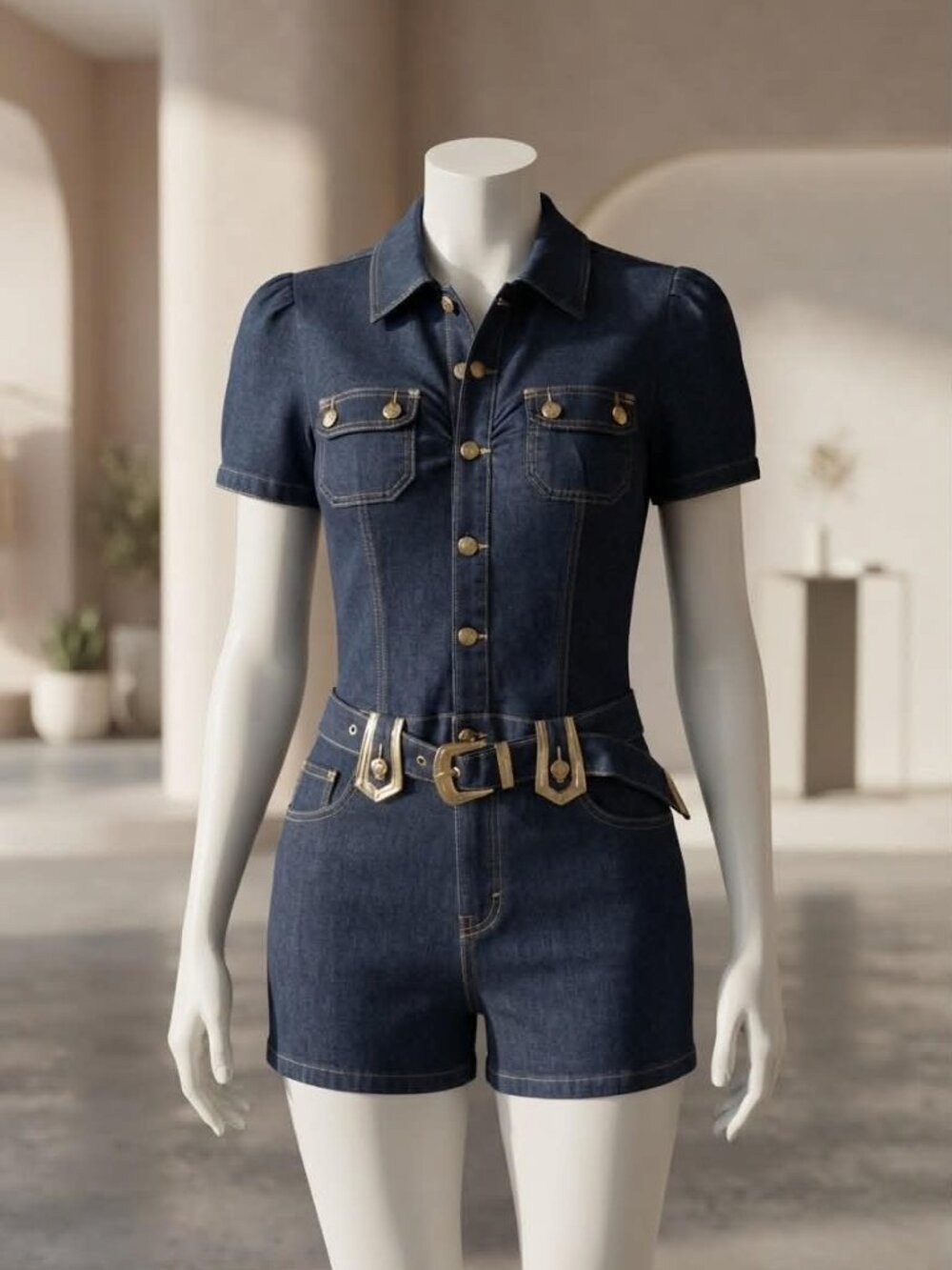 Vintage Style Denim Utility Romper / Jumpsuit  mediun